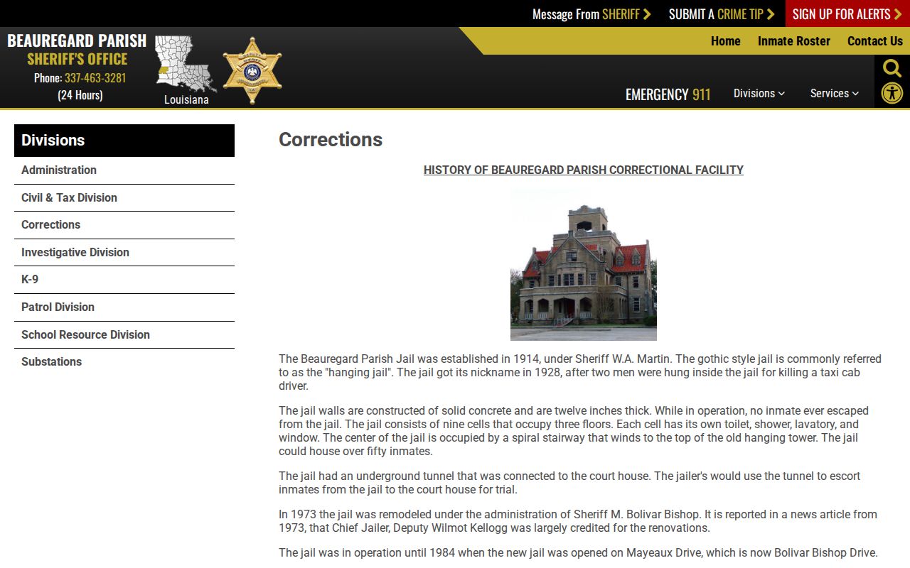 Beauregard Parish Detention Center release facility history and corrections page