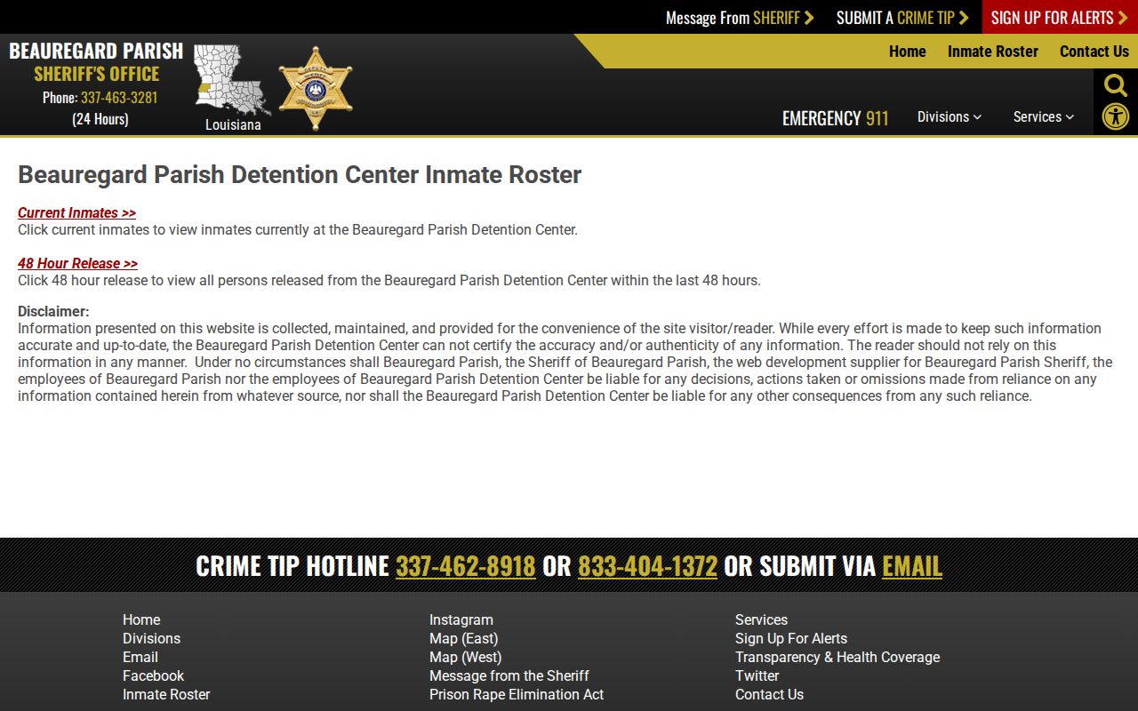 Beauregard Parish 24-hour release lookup through the official 48-hour roster chooser