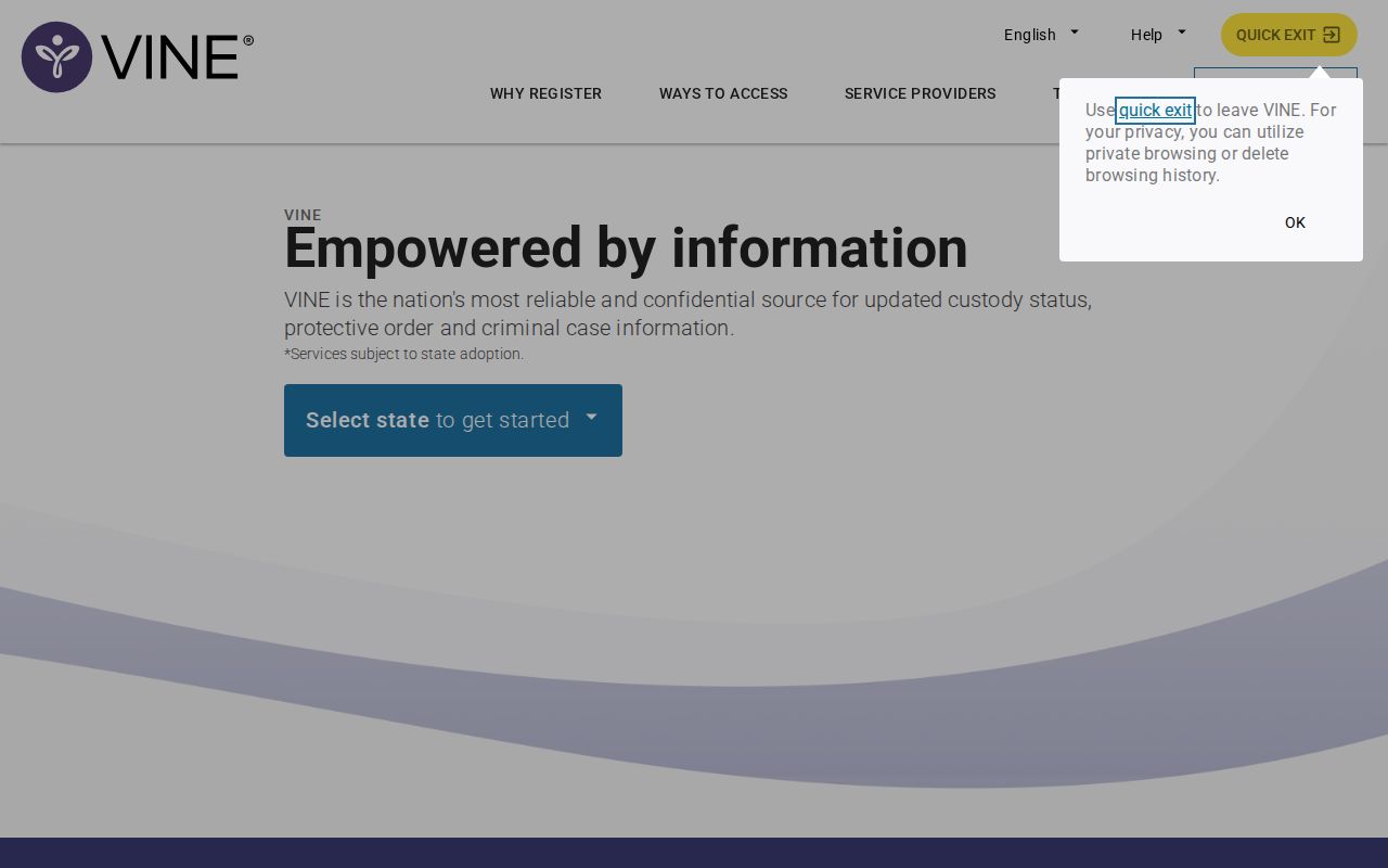 Louisiana VINE state landing page for custody searches and notifications